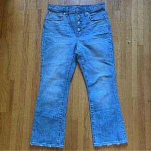 Madewell Cali Demi-Boot Jeans Crop Ankle Raw Hem Denim Blue Button Fly Womens 28